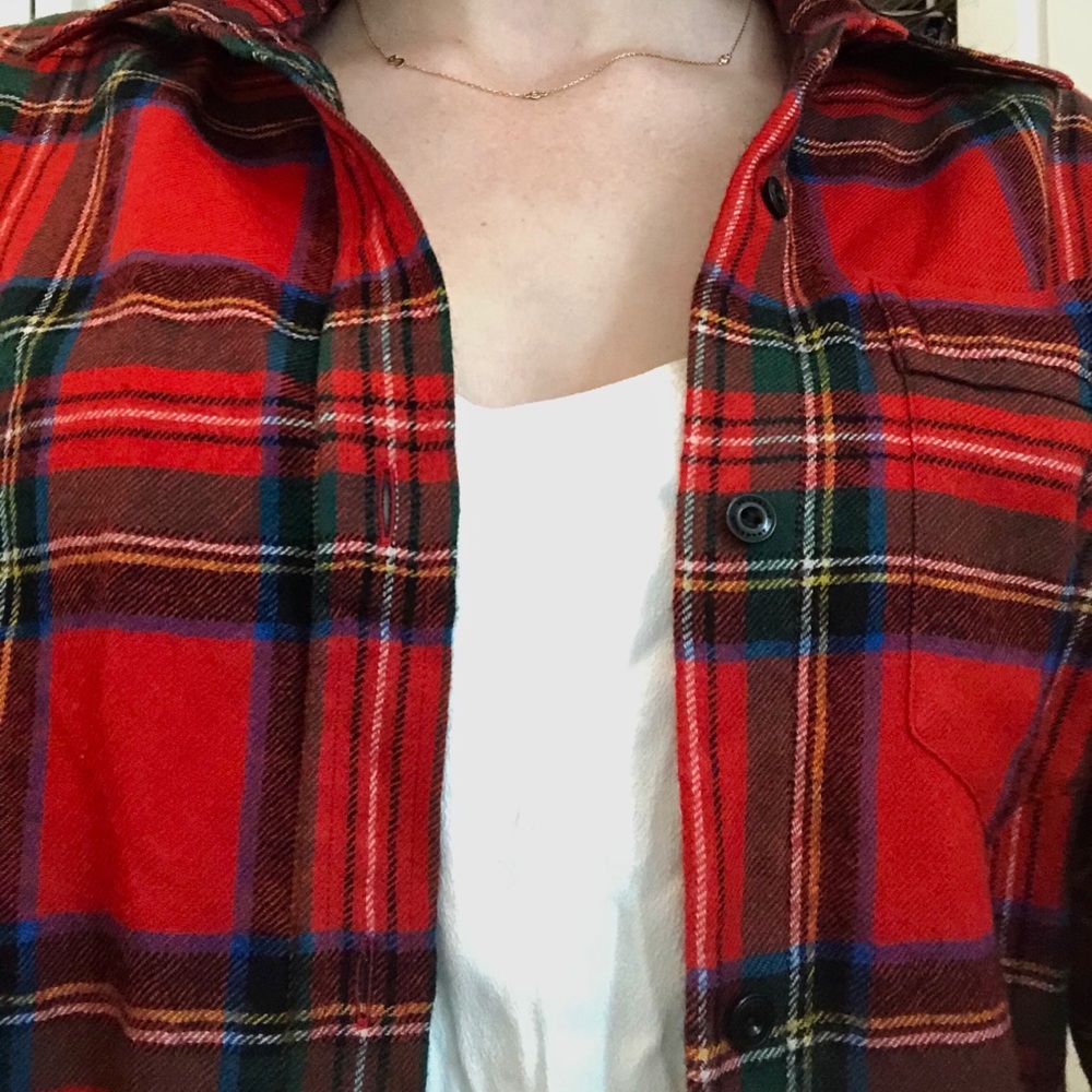 Long Bright Red Button up Flannel